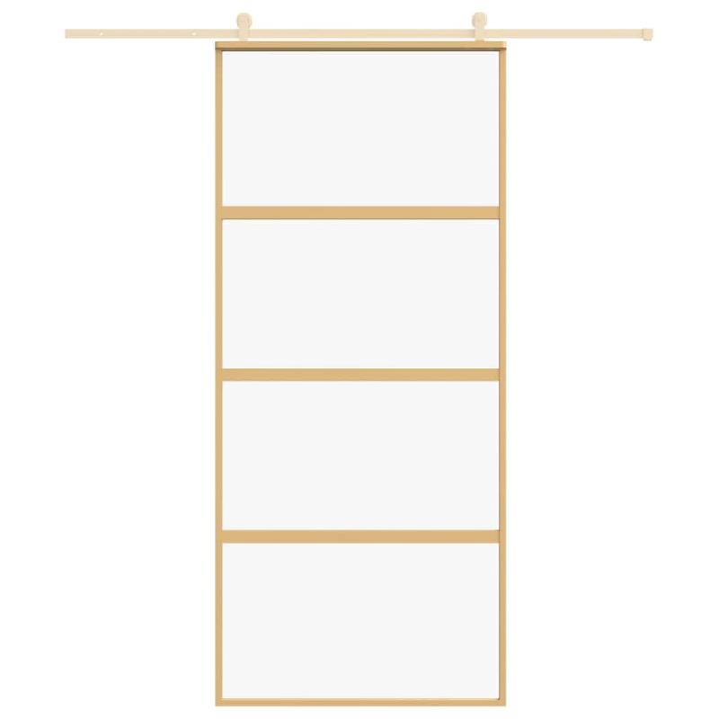 Vidaxl porte coulissante doré 90x205 cm verre esg clair et aluminium 155179_1