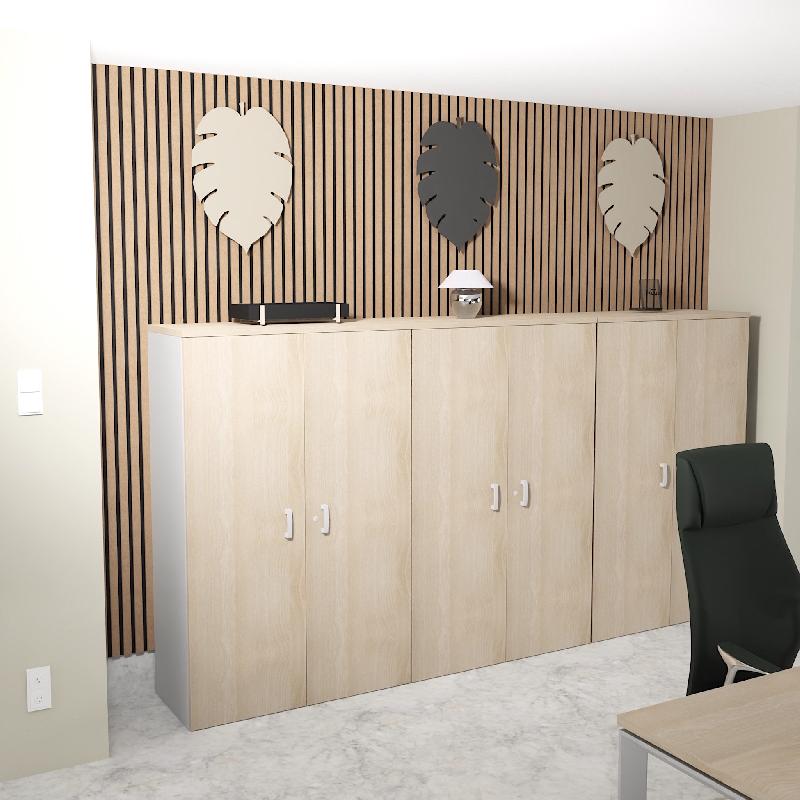 Armoire moyenne avec portes en bois - Mobel Linea - 100, Acacia clair_1