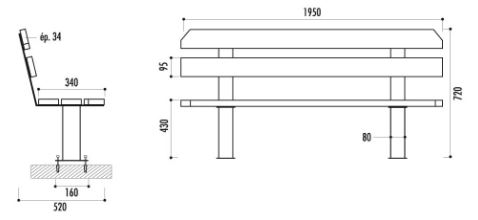 Banc public Los Angeles - 5 lames en bois traité - 195 cm - Piétement en acier - Prêt à monter_1