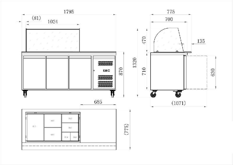 Table refrigérée 465 L 3 portes + Saladette ouverte Série star GN 1/1 AFI_1