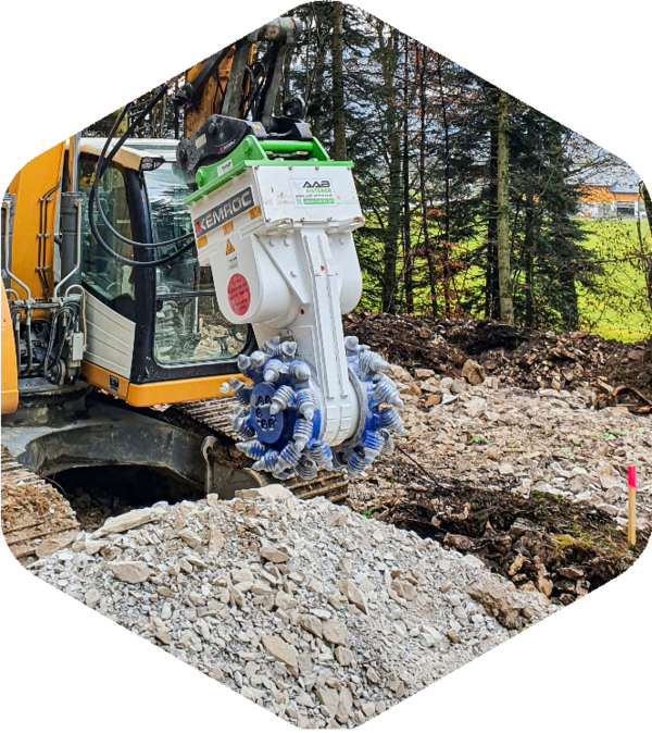 Fraise à tambour de terrassement pour réseaux secs et humides, tranchées verticales et horizontales :