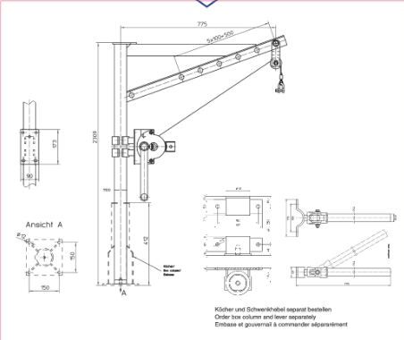 Potence de levage - Haacon France - charge admissible 150 kg - flèche réglable 275 à 775 mm - zinguée_1