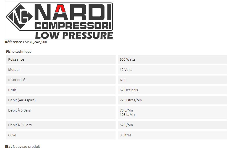 Compresseur bicylindre Esprit 3T 24V - 225L/mn - Cuve 3L - Régulateur de pression_1