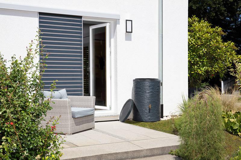 Kit cuve Arrondo 250 L gris graphite - Ø 65 x 93 cm - aspect pierre naturelle - avec collecteur gouttière et robinet_1