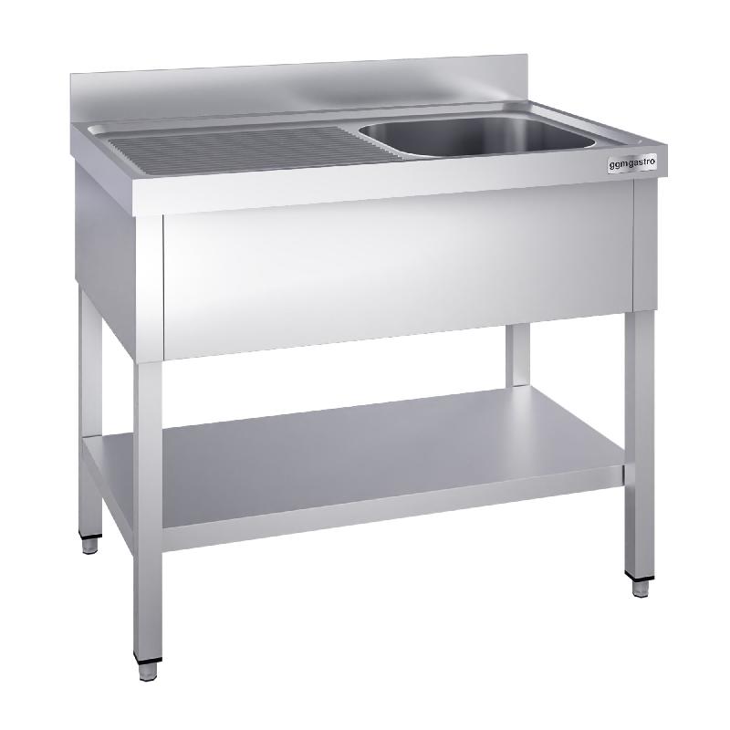 Plonge inox 1 bac avec égouttoir et étagère - P 700 mm - 1400 mm bac à droite_1