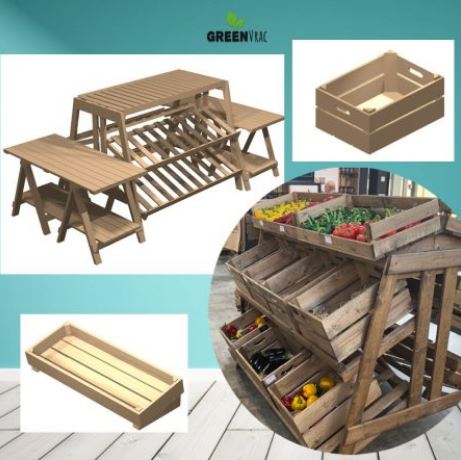 Présentoir fruits légumes double îlot primeur bois style ferme & campagne - 170cm - avec caisses/cagettes_1