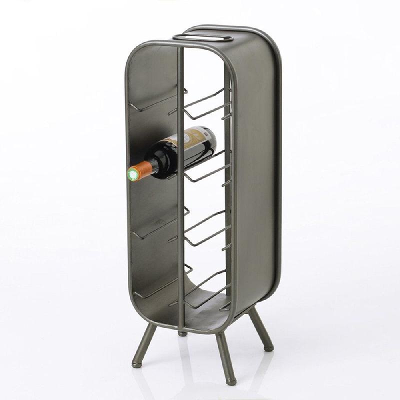 Range bouteilles à poser en métal et cuir pour 8 bouteilles L24 x P22 x H68cm_1