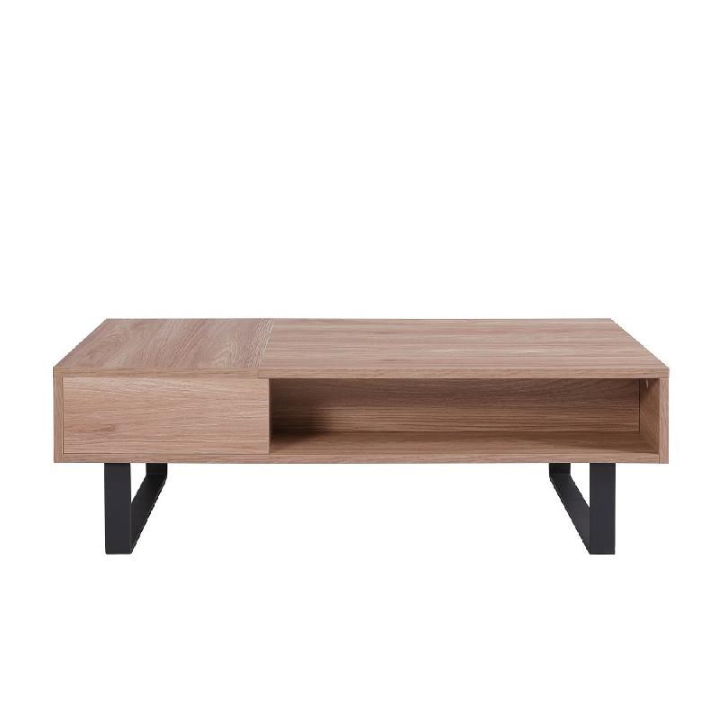 Table basse relevable HAPPY 120x60 cm - Mélaminé chêne avec double plateau et niche de rangement_1