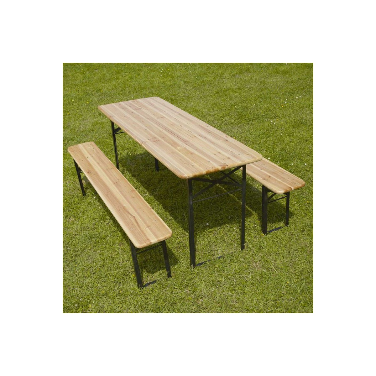 Table et bancs pliants en bois brasserie 220 cm - lot de 5 ensembles pour usage intérieur et extérieur_1