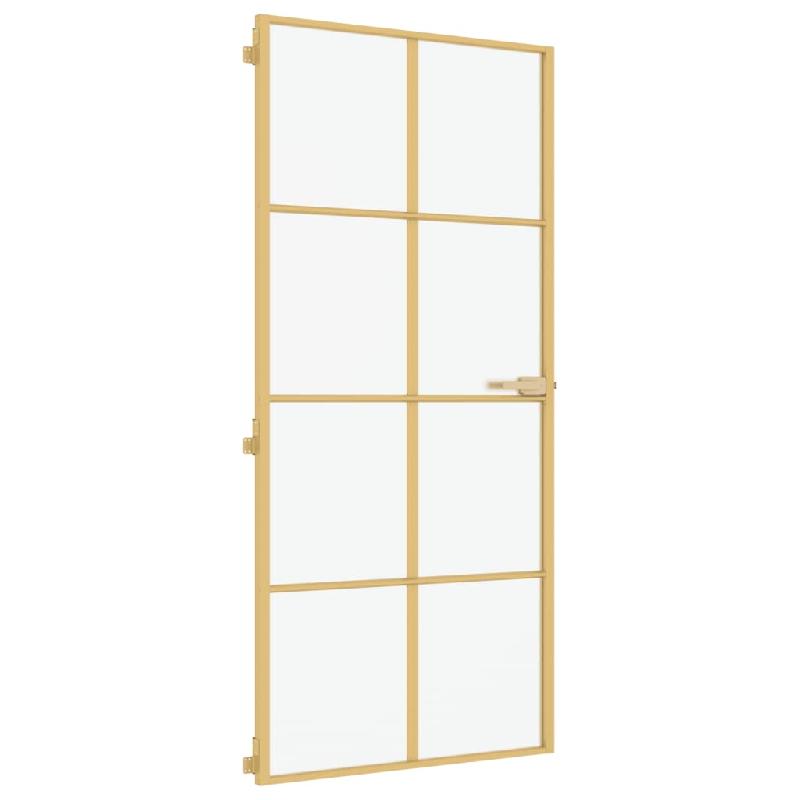 Vidaxl porte intérieure mince doré 93x201,5 cm verre trempé aluminium 155146_1