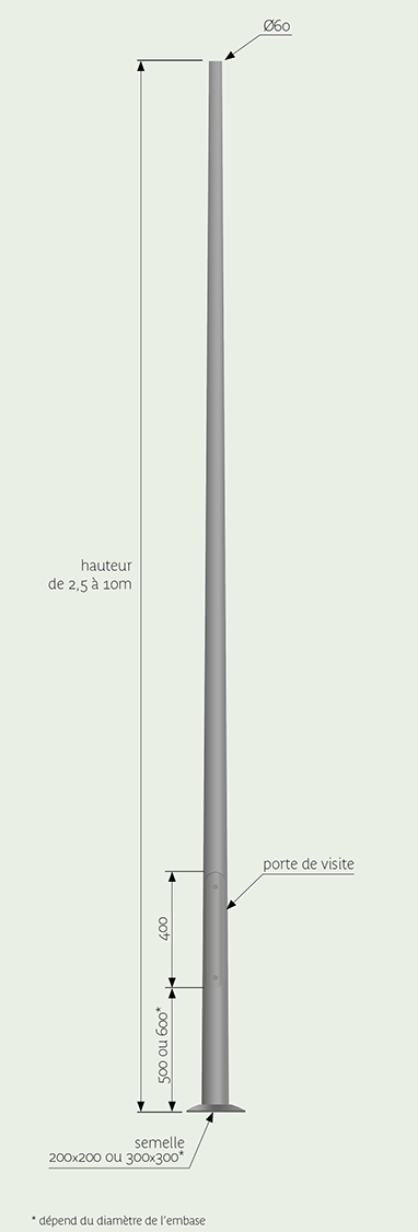 Mât d'éclairage public cylindro-conique conalux / hauteur 2.5 - 10 m / en aluminium / diamètre 60 mm / diamètre base 114 - 178 mm_1