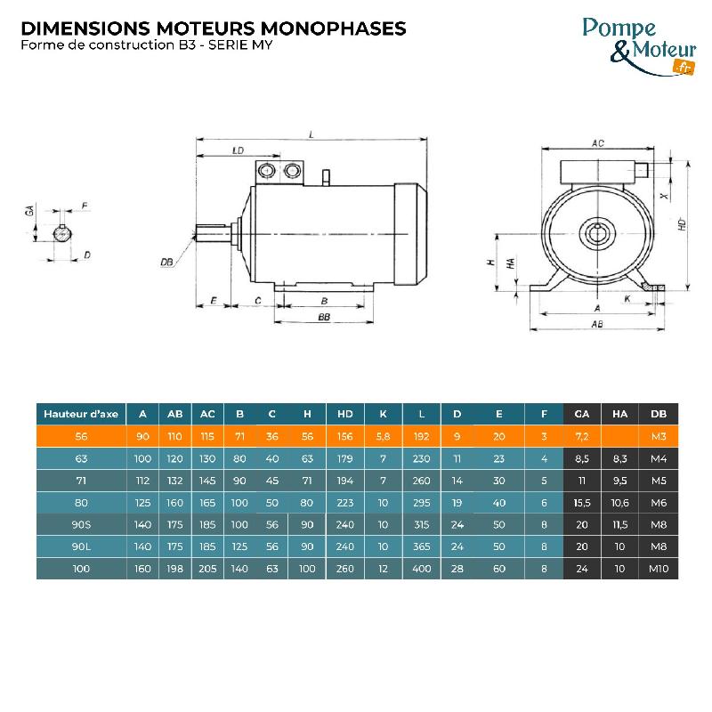 Moteur électrique Cemer MY5612B3 - 220V 0,09 kW 3000 tr/min - IP55 - Bride B3 à pattes_1