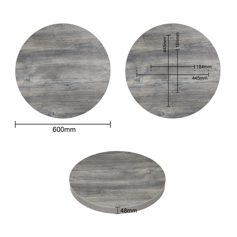 Plateau de table rond pré-percé en mélamine gris 600 mm | Bolero - FT292_1