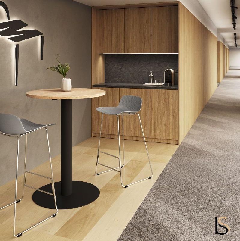 Table haute ronde - Mobel Linea - 80, Anthracite, Acacia foncé_1