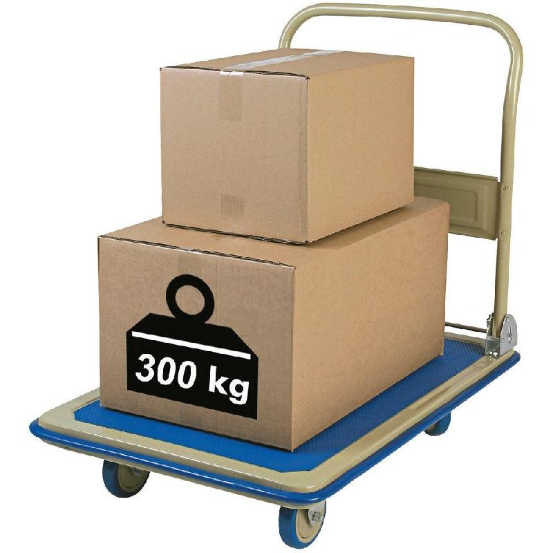 Chariot de manutention Roulservice - 92x62cm - bleu - charge lourde 300kg - manche rabattable - plateau antidérapant_1