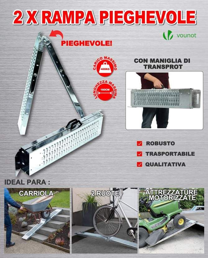 Rampe de chargement pliable - vounot - en acier galvanise - capacité de charge: max. 200 kg par rampe_1