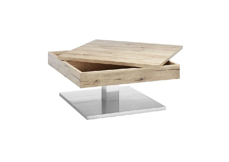 Table basse Monroe - plateau pivotant en placage chêne noueux - piétement métal inox brossé_1