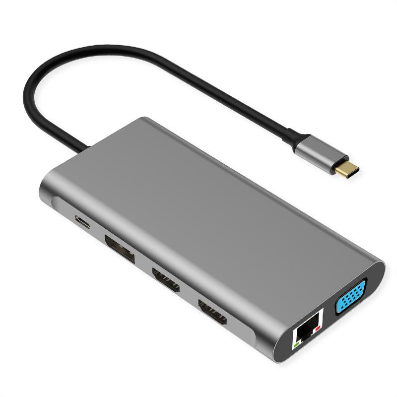 VALUE Station d'accueil USB type C, 2x HDMI (4K60 et 4K30), 1x DP 4K60, 1x VGA, 1x Gb Ethernet, 2x USB C, 2x USB A (3.2 Gen1 et USB 2.0, 1x type C PD_1