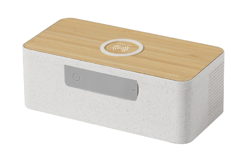 Enceinte Bluetooth avec chargeur sans fil 10W - Boîtier en bambou et paille de blé - Mains libres et rechargeable_1
