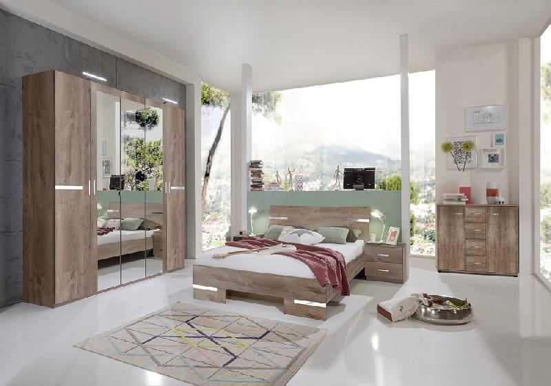 Lit Caramella 160 x 200 cm - Décor chêne châtaigne - Rechampis décor chrome brillant_1