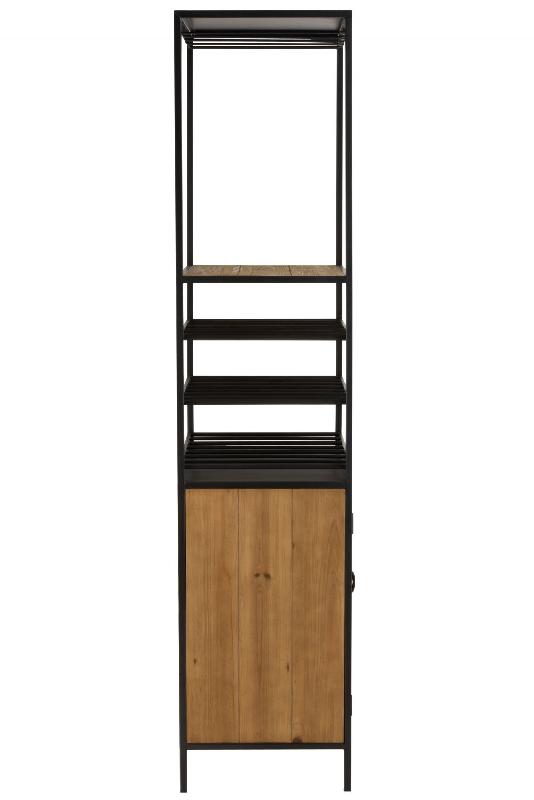 Armoire bouteilles et verres 2 portes FAKY - métal noir et bois naturel - design industriel - L60 x H180 x P42,5 cm_1