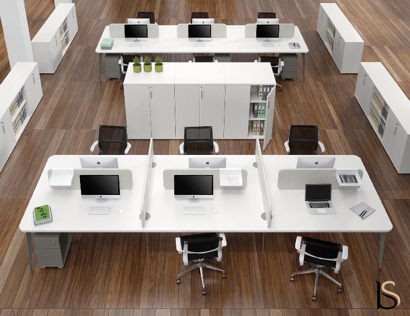 Bureau bench 6 personnes Blade - Alea - Non, Blanc, 360_1