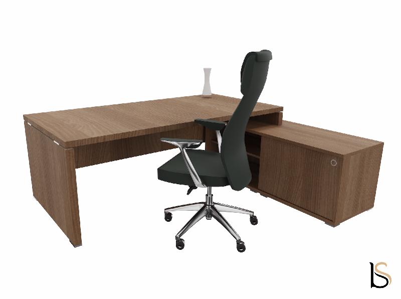 Bureau monochrome TAK avec rangement intégré - Mobel Linea - 185, Acacia foncé, Droite_2