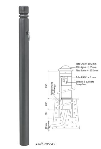 Potelet amovible à clé en position haute pour confort d'utilisation - PRIMABLOC LIGNE PROVINCE - Hauteur 850 mm - Tube acier Ø76 mm_1