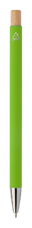 Stylo à bille en aluminium recyclé - finition caoutchoutée, bouton en bambou, détails chromés - spécial gravure laser miroir_1