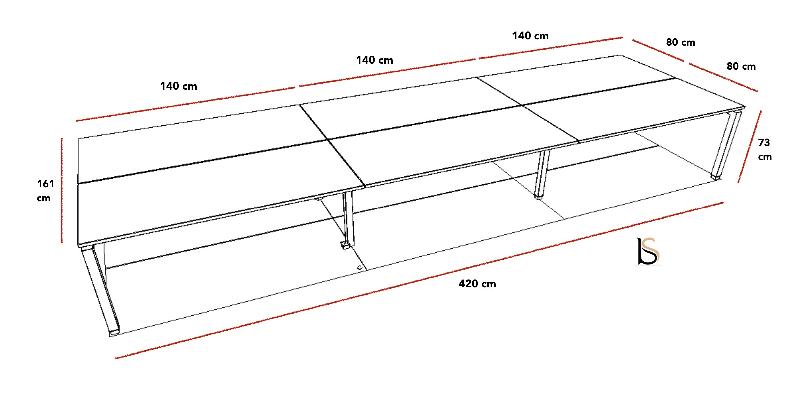 Bureau bench ECO 6 personnes - Mobel Linea. - Blanc 9010, Acacia clair, 420_2