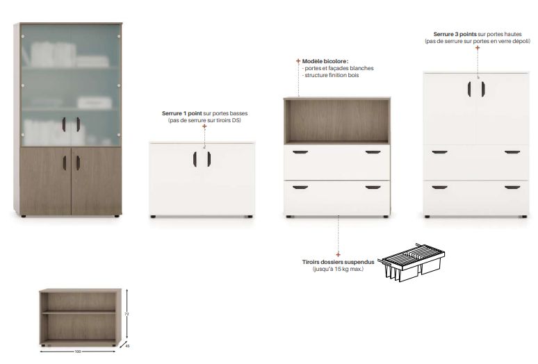 Armoire de rangement en bois - bureau - portes battantes - différentes tailles et finitions_1