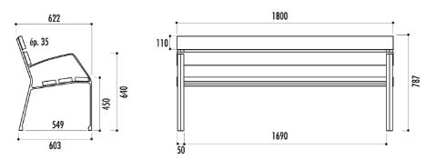 Banc public Modo-08 - 5 lames 180 cm en pin certifié FSC avec traitement protecteur - Piètement en fonte ductile_1