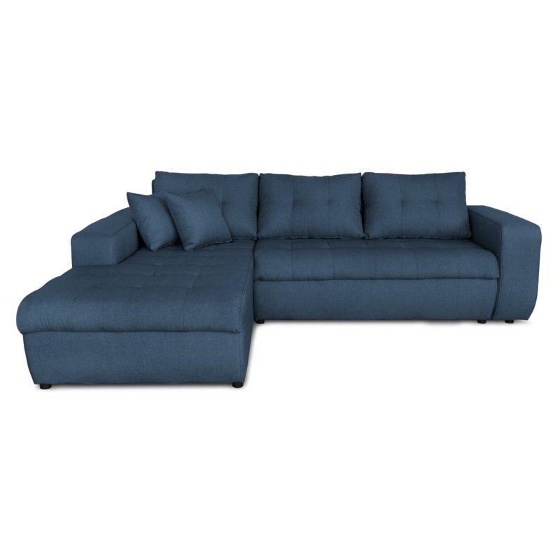 Canapé d'angle à gauche convertible ZELI bleu - Design scandinave avec coffre de rangement et deux coussins_1