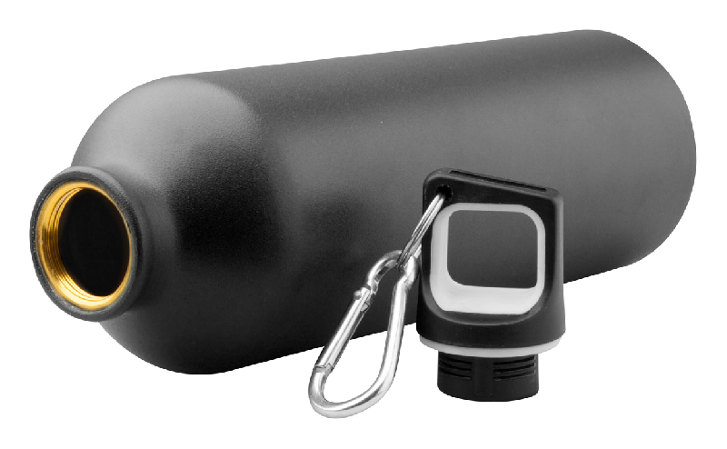 Gourde en aluminium 750 ml - finition mat avec attache mousqueton - couleur noire_1