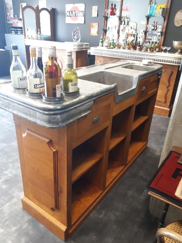 Comptoir n°96 - étain d'origine avec façade en chêne massif - style marseillais d'époque_1