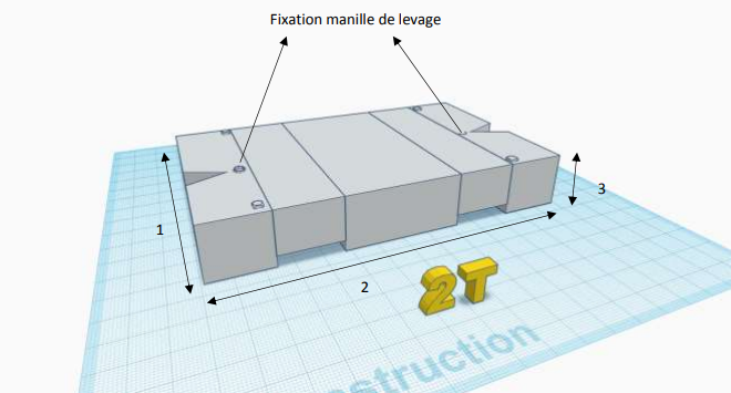 Masse de 2 T avec passage de fourche pour essai de palans et ponts roulants- 2000 x 1200 x 395mm - EF2222001_1