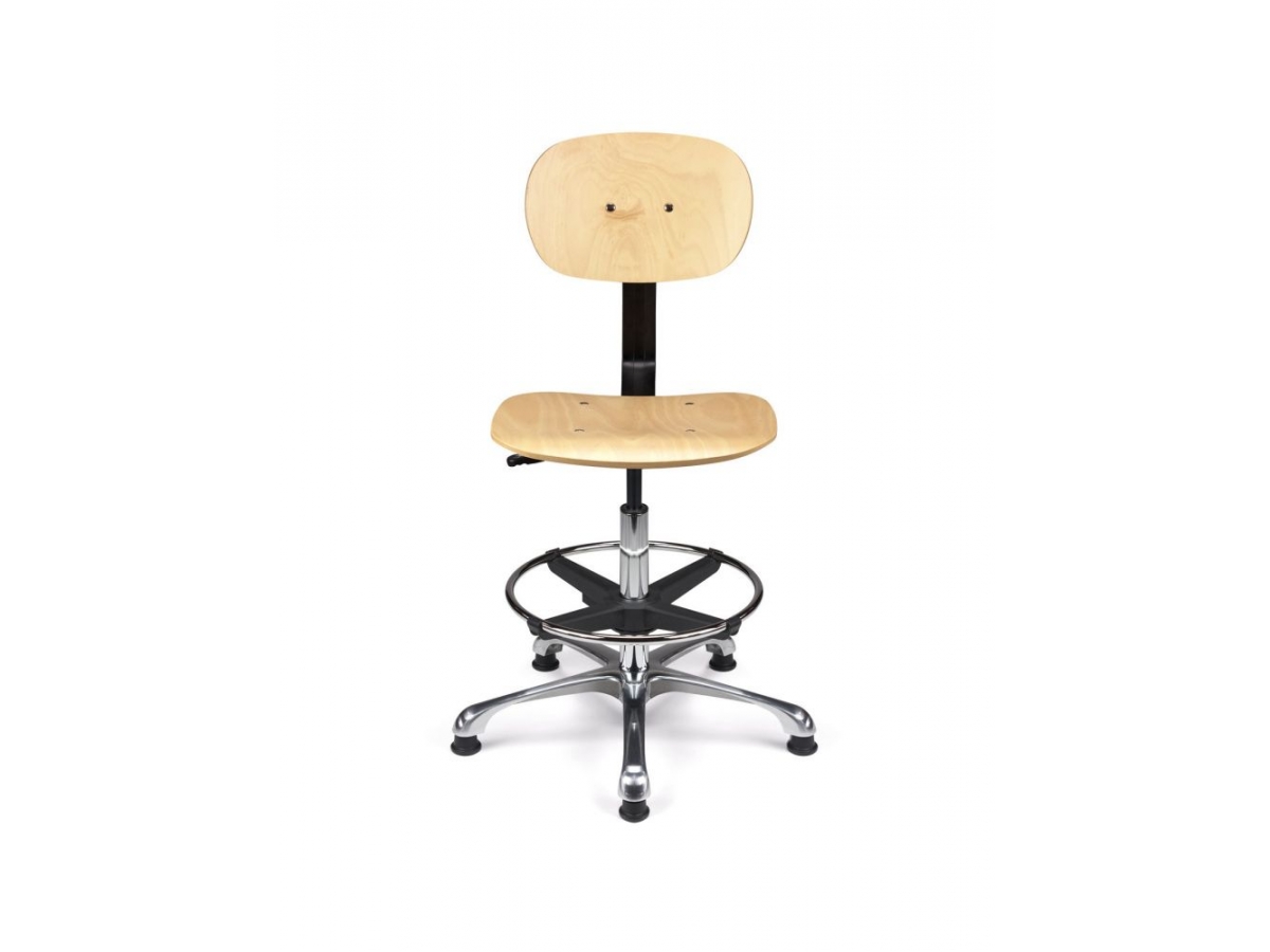Siège technique en bois pour industrie propre et sale - LABO H - robuste, confortable, réglable avec repose-pied en acier_1
