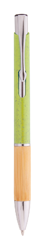 Stylo bille écologique - plastique en paille de blé, grip bambou, attributs métal - encre bleue_1