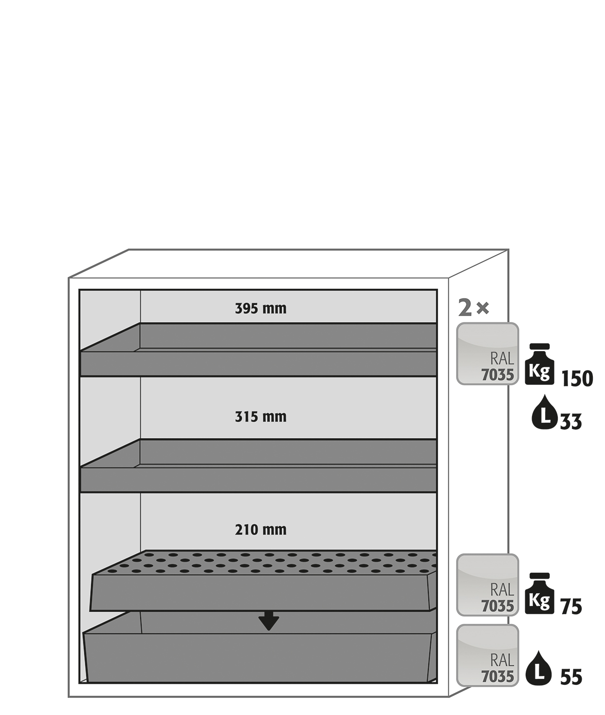 Armoire de sécurité S-CLASSIC-90 modèle S90.129.120 - Réf 30121-001-33748 - Type 90 pour substances inflammables - Certifiée NF EN 14470-1_1