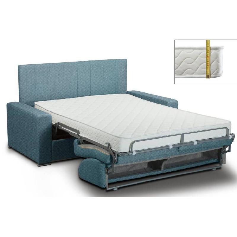 Canapé-lit CanapExpress Normandie - Tête de lit intégrée - Velours azur - Matelas memory 22 cm - Sommier à lattes_1