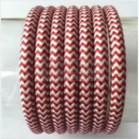 Fil électrique vintage tissé Fresque rouge et blanc - Look rétro en tissu, vendu au mètre_1