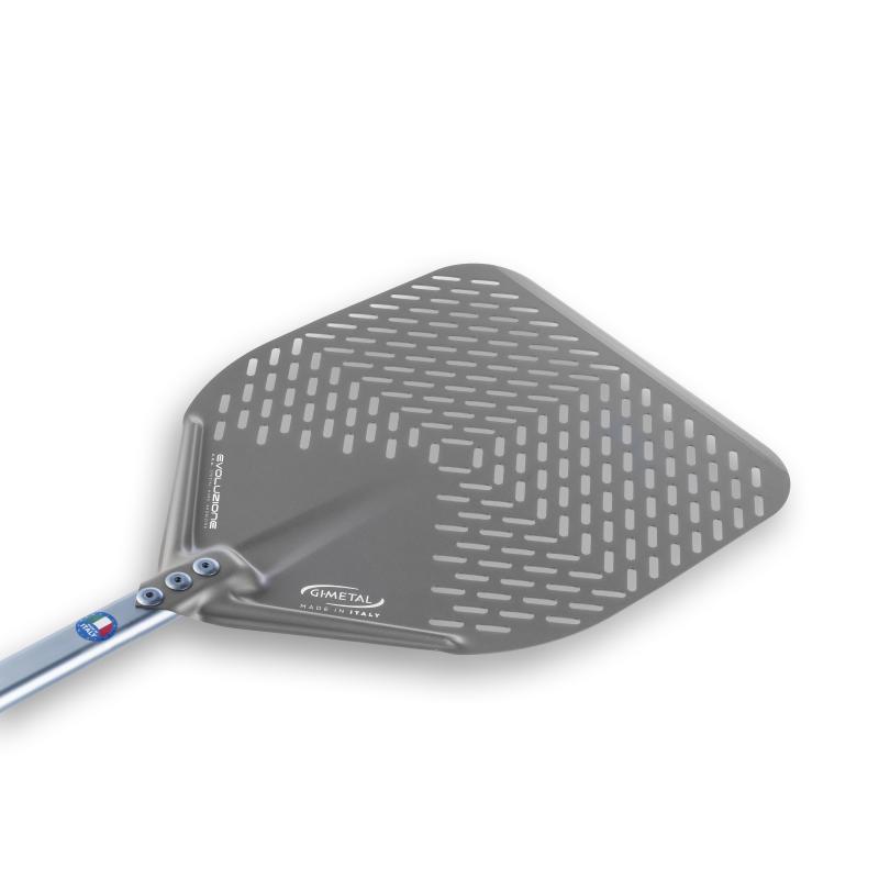 Pelle à pizza rectangulaire perforée aluminium anodisé SHA - 36x36 - Manche 150 cm - Gamme Evoluzione | GI.METAL_1