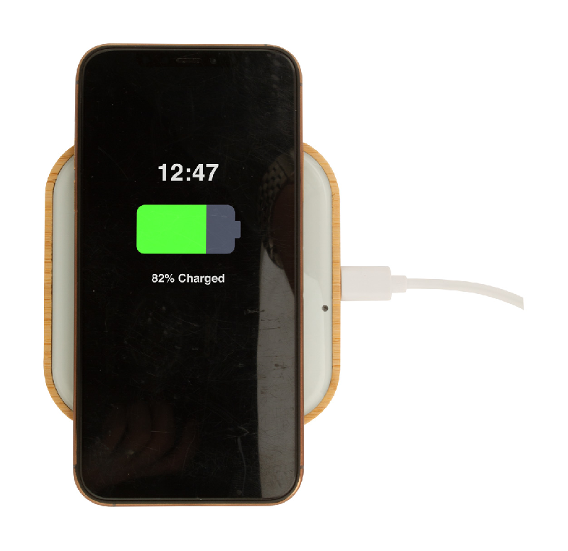 Chargeur rapide sans fil 10W - boîtier en bambou et surface en verre trempé - câble USB inclus_1