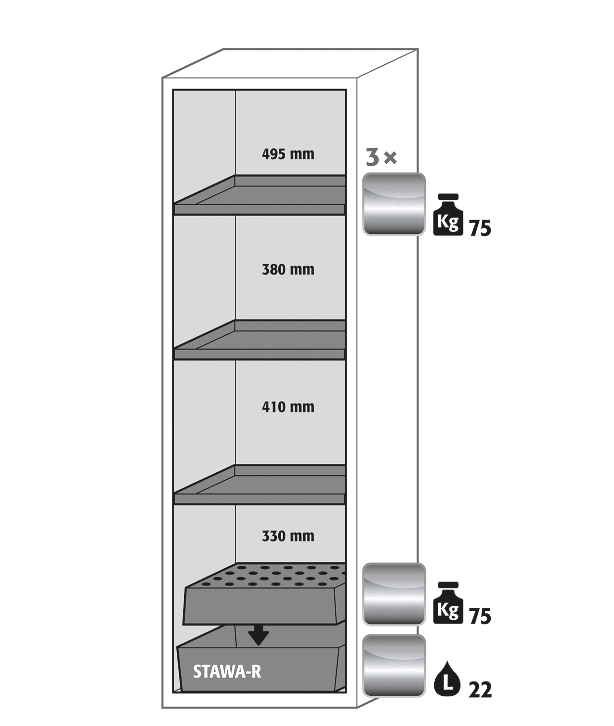 Armoire de sécurité anti-feu S-CLASSIC-90 modèle S90.196.060.WDAS - Réf 30228-001-30257 - Type 90 selon NF EN 14470-1_1