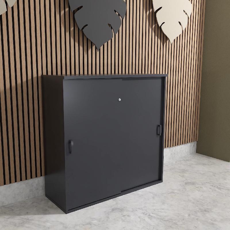 Armoire mi-haute à portes coulissantes - Mobel Linea - 120, Gris anthracite, Gris anthracite_1