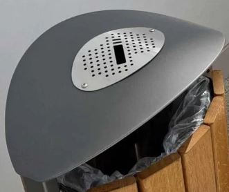 Corbeille cendrier Silaos 50 litres - acier, bois, plastique recyclé - verrouillage clé triangle_1