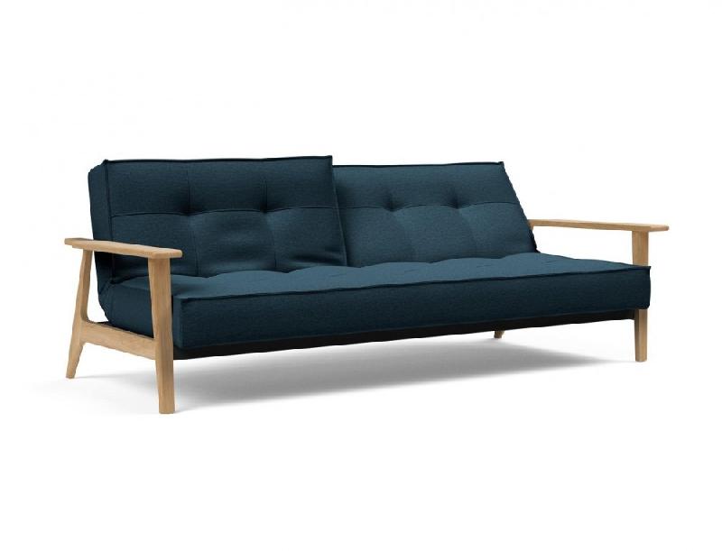 Canapé-lit design SPLITBACK FREJ - convertible 115x210 cm - accoudoirs en bois - tissu Argus Navy Blue - Innovation Living_1