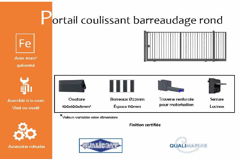 Portail coulissant barreaudage rond - 5000 / 1700_1