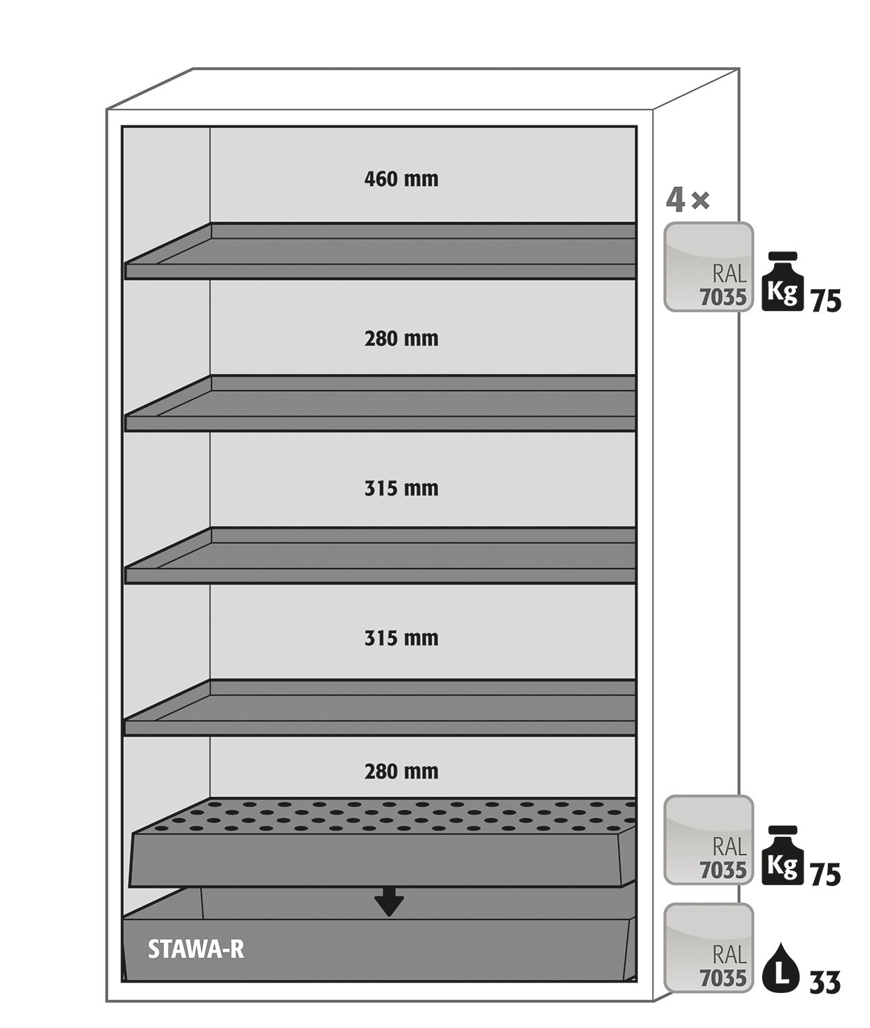 Armoire de sécurité S-CLASSIC-90 modèle S90.196.120.WDAS - Réf 30116-001-33716 - Type 90 pour substances inflammables selon NF EN 14470-1_1