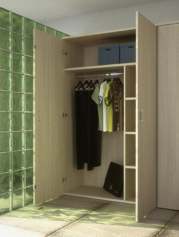 Armoire vestiaire avec portes battantes - Mobel Linea - 100, Acacia clair_1